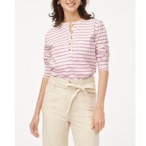 J.Crew NWT Striped Ruffle Collar Henley Purple White Women's Size 3x plus as is*